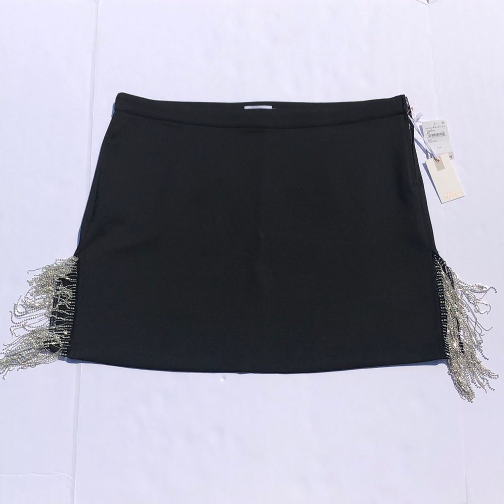 Good American Black Scuba Crystal Embellished Side Slit Mini Skirt Size 18